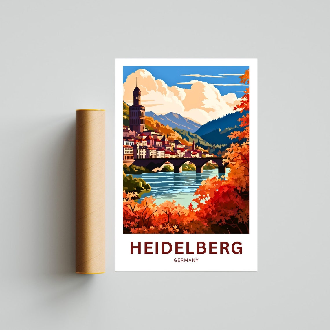 Heidelberg Germany Autumn Old Bridge Riverside Travel Poster - Image 2