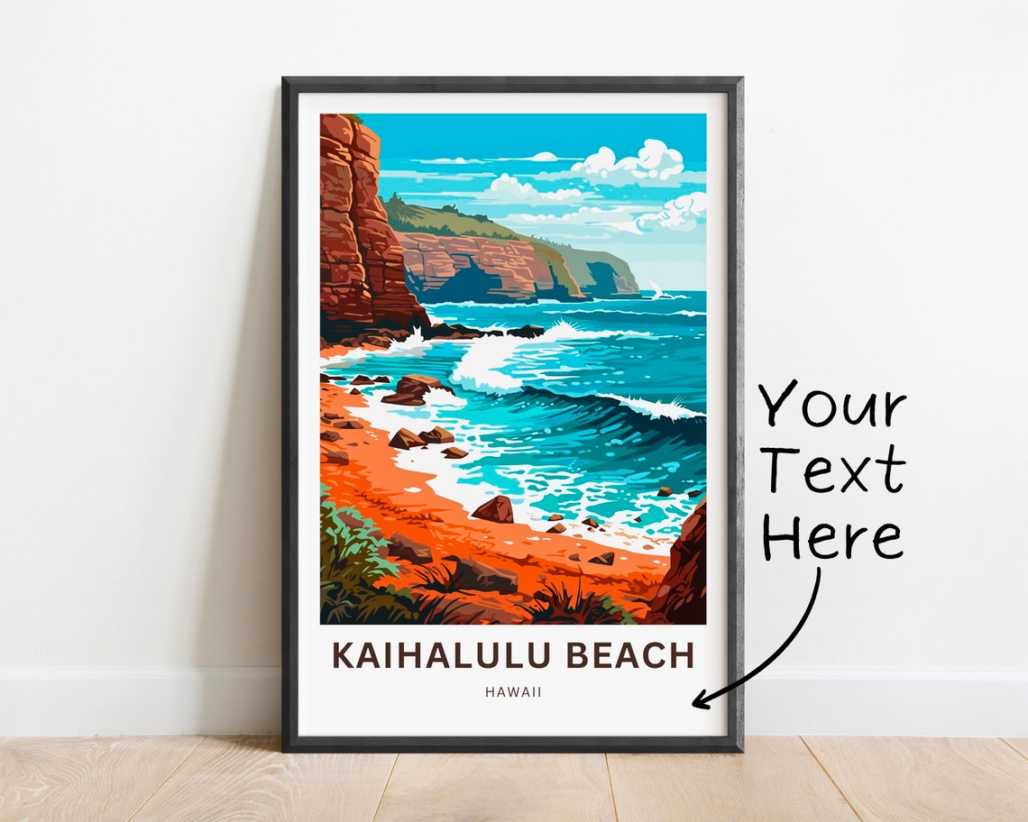 Kaihalulu Beach Hawaii Personalized Red Sand Cove Travel Poster Art