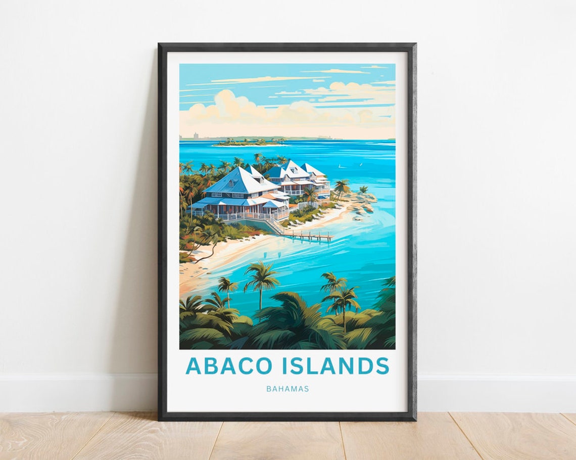 Abaco Islands Bahamas Tropical Island Resort Palms Beach Travel Poster