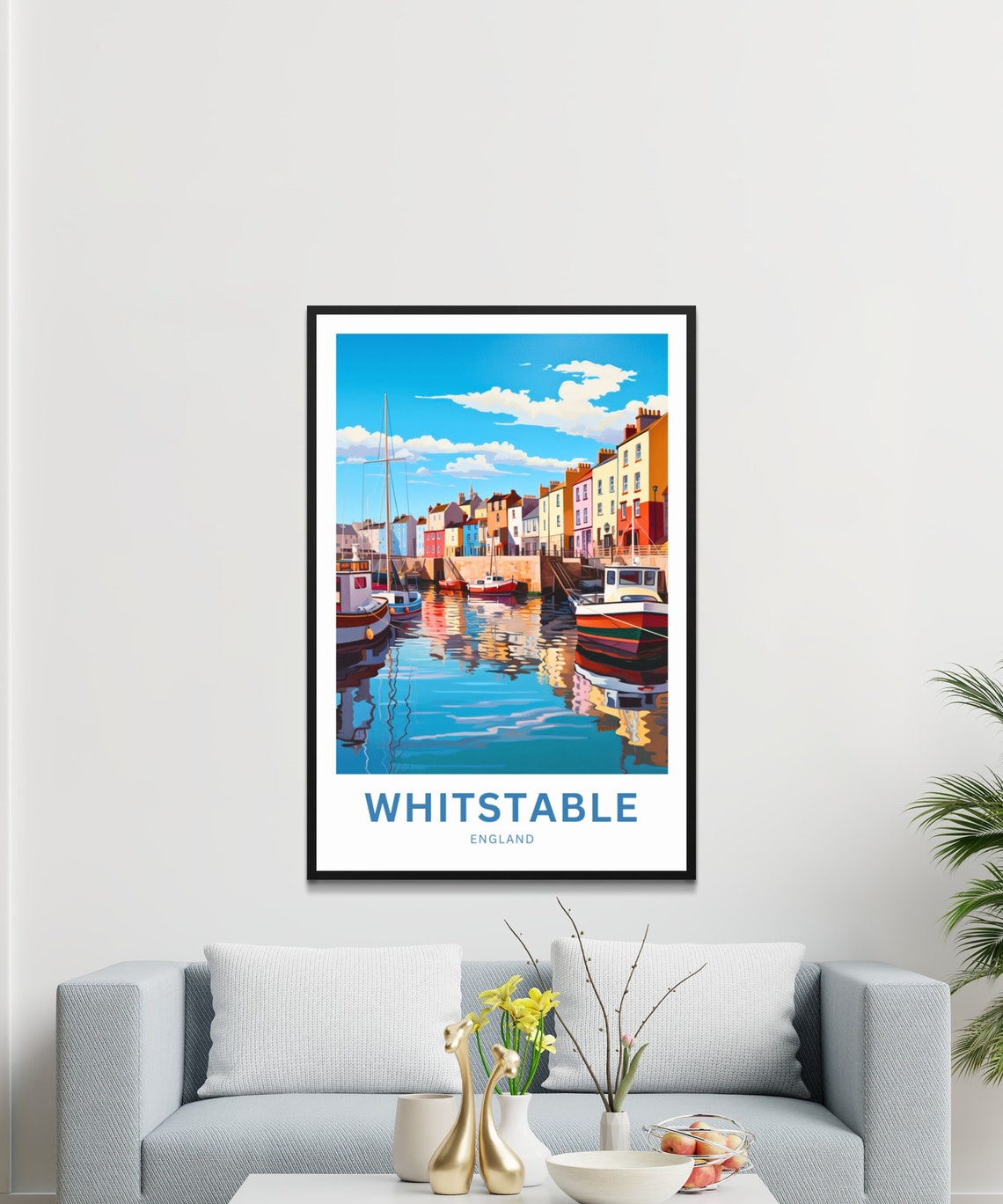 Whitstable England Colorful Harbor Scene Personalized Travel Poster - Image 2