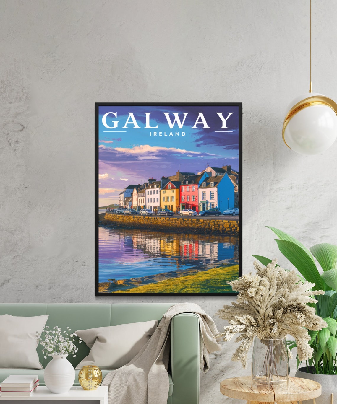 Galway Ireland Colorful Waterfront Houses Sunset Reflection Poster - Image 3