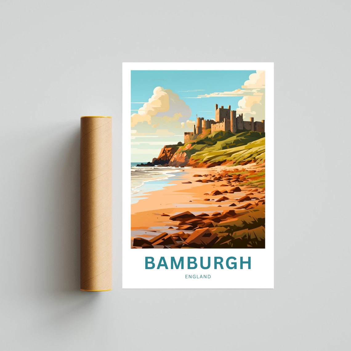 Bamburgh Castle Beach Cliff Sunset Custom England Travel Poster - Image 4