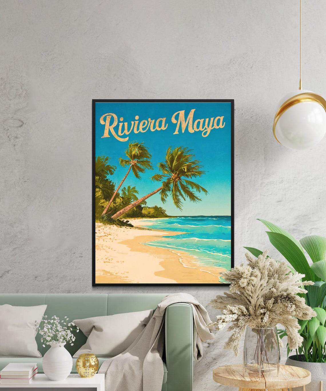 Riviera Maya Vintage Palm Trees Beach Mexico Retro Travel Poster - Image 2