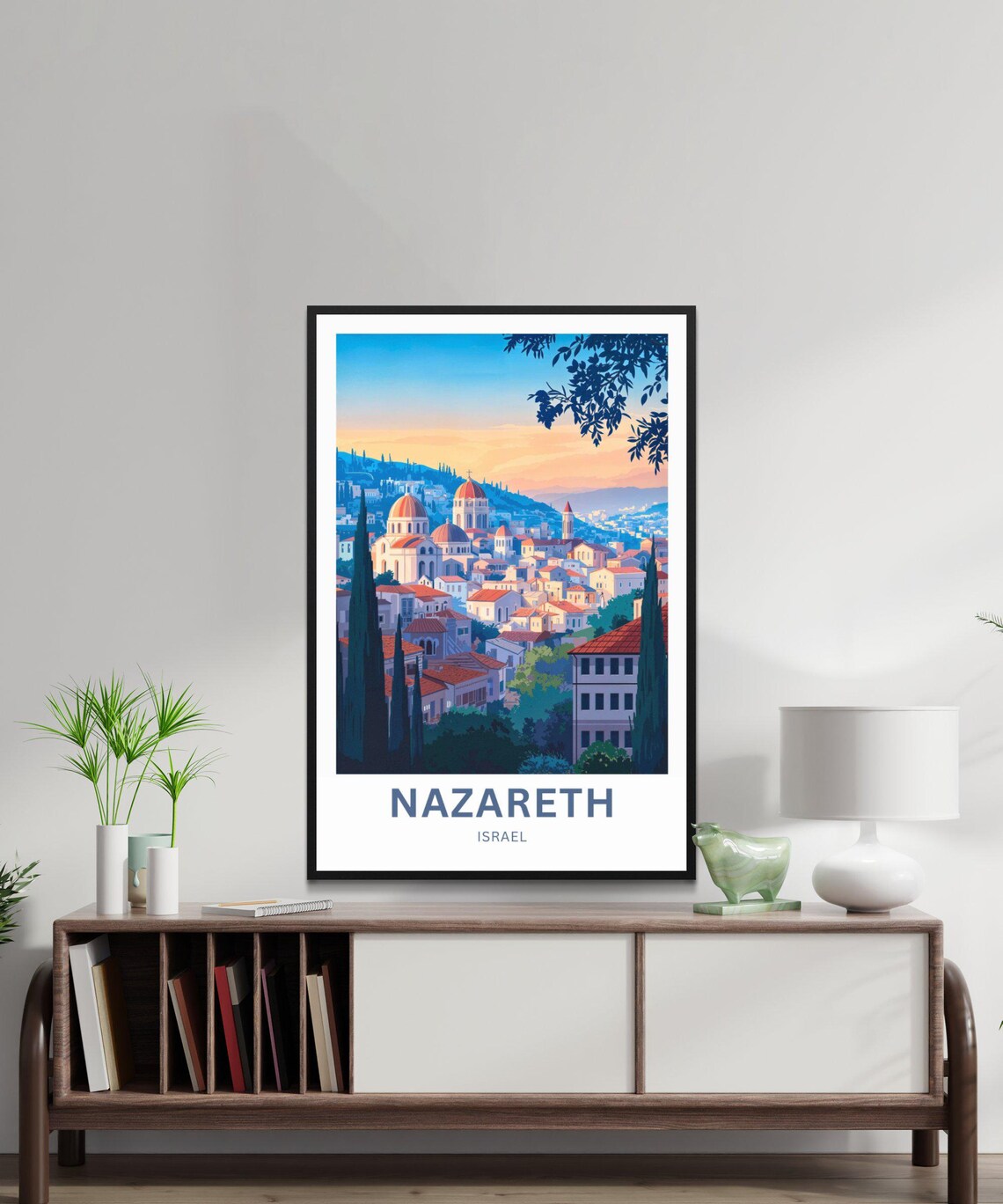 Nazareth Israel Sunset Old Town Church Domes Skyline Travel Poster - Image 3