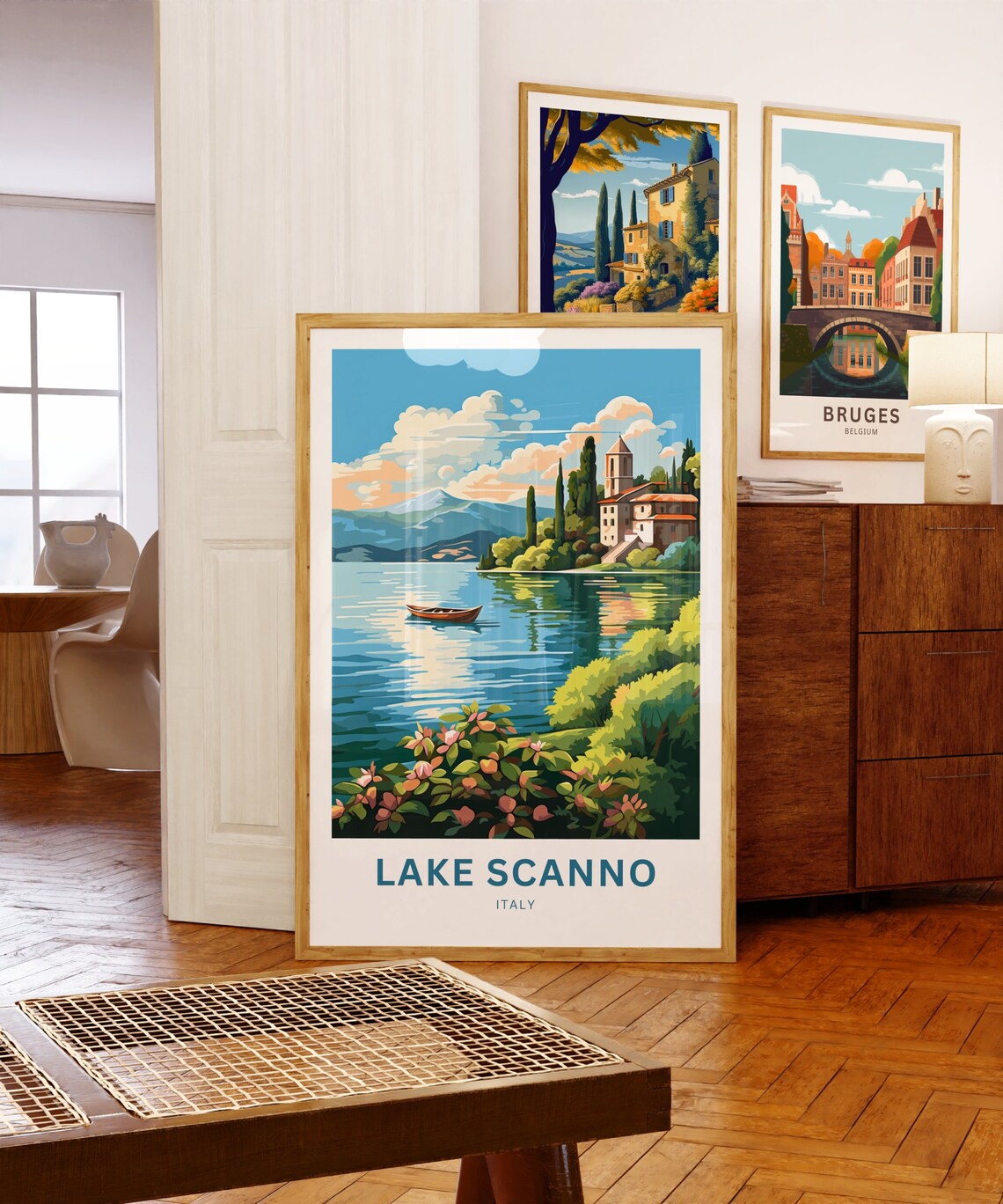 Lake Scanno Blue Water Lakeside Chapel Village Italy Travel Poster - Image 5