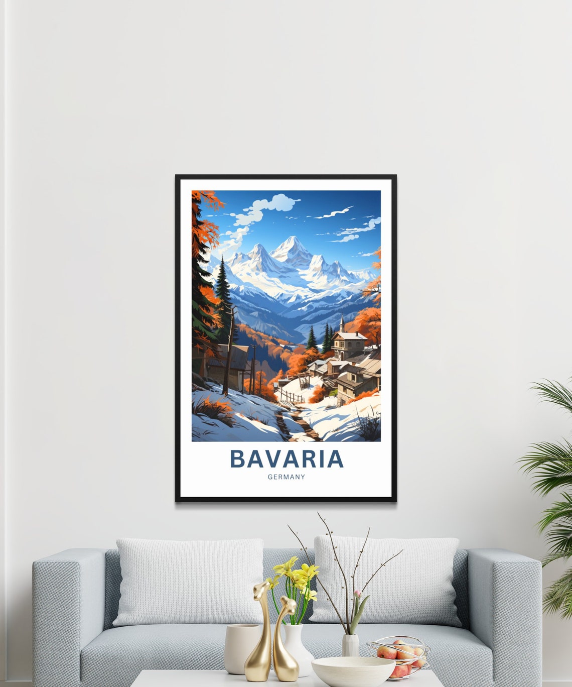 Personalized Bavaria Germany Snowy Village Autumn Peaks Travel Poster - Image 3