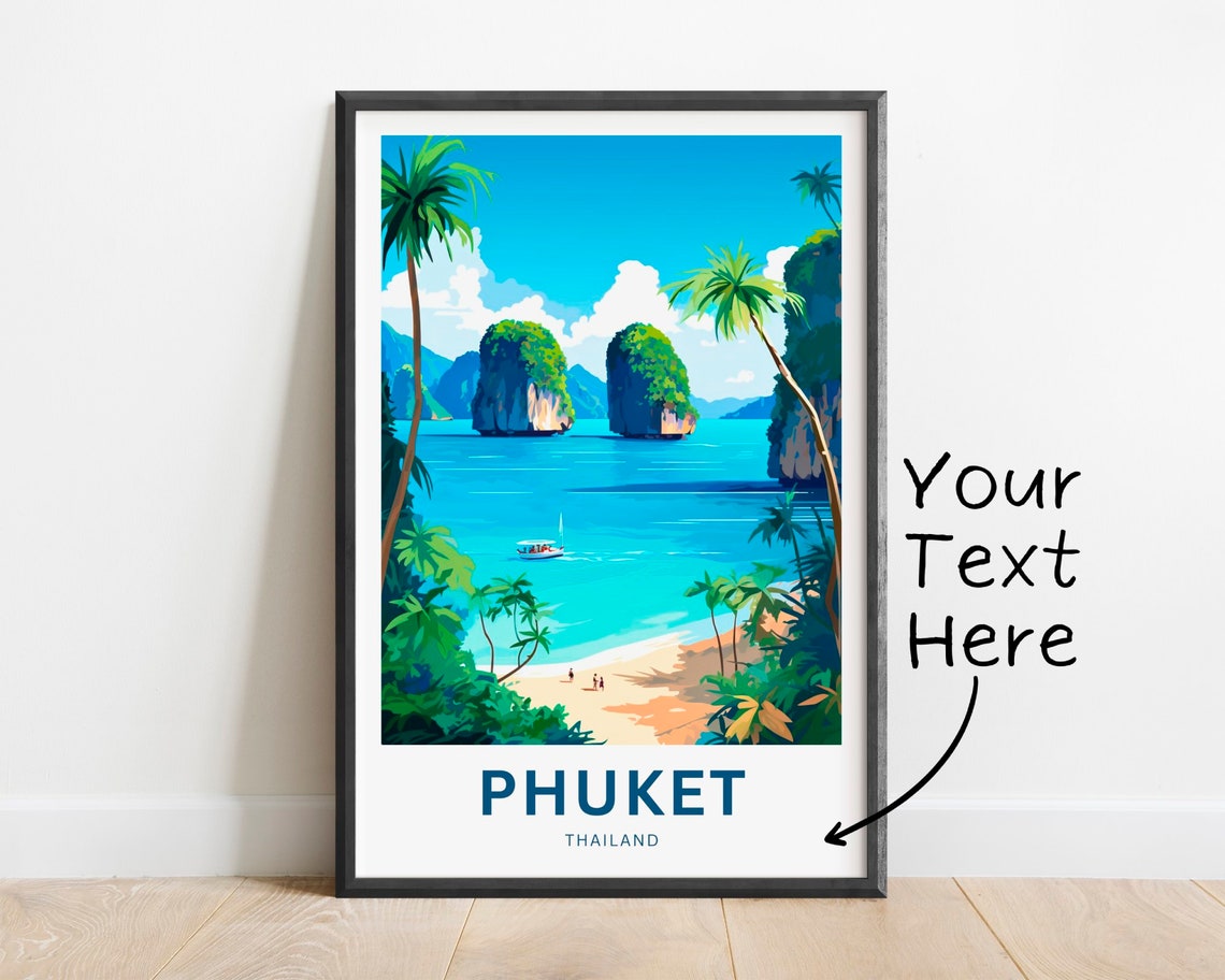Personalized Phuket Thailand Twin Karsts Custom Text Travel Poster