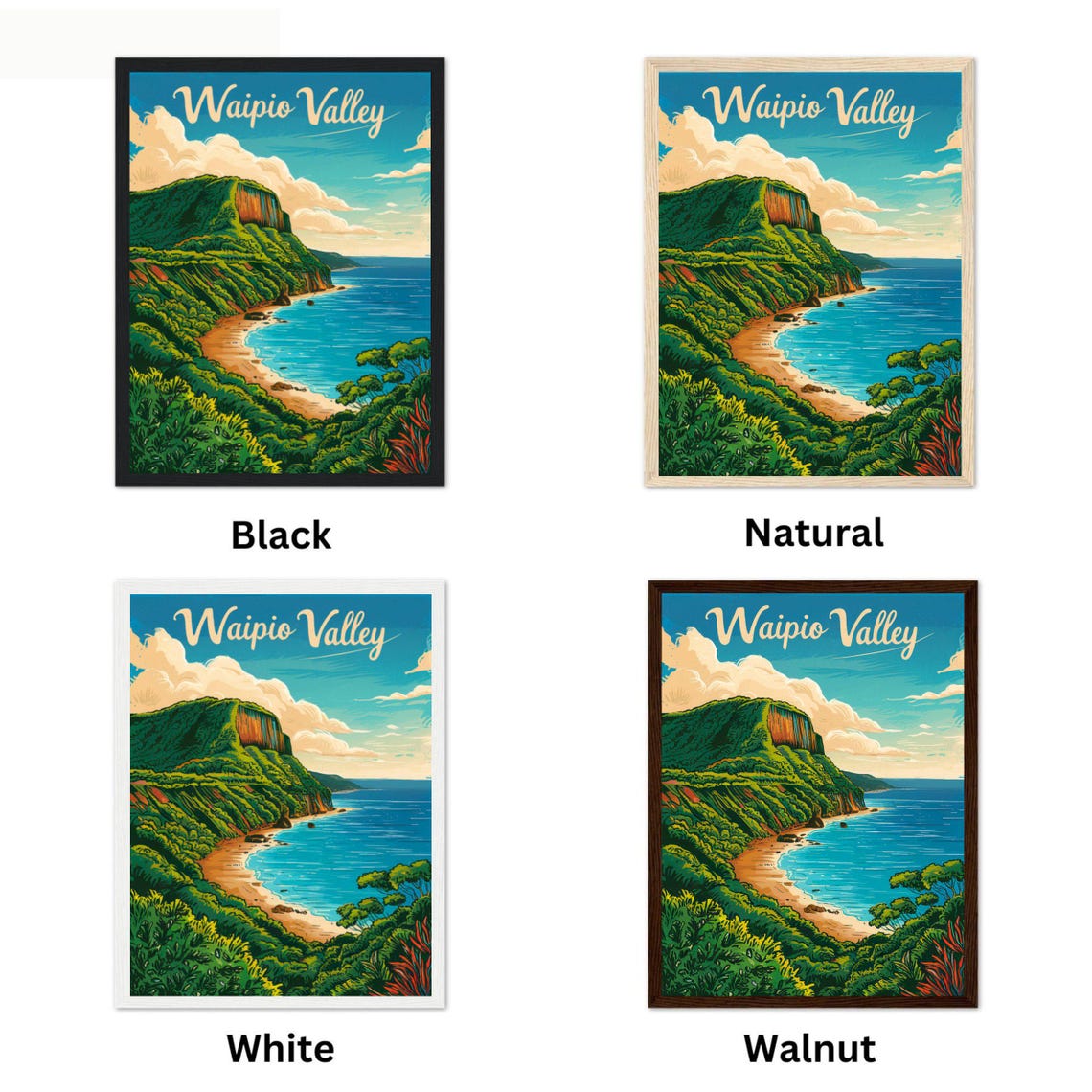 Waipio Valley Vintage Script Green Cliffs Beach Hawaii Travel Poster - Image 4