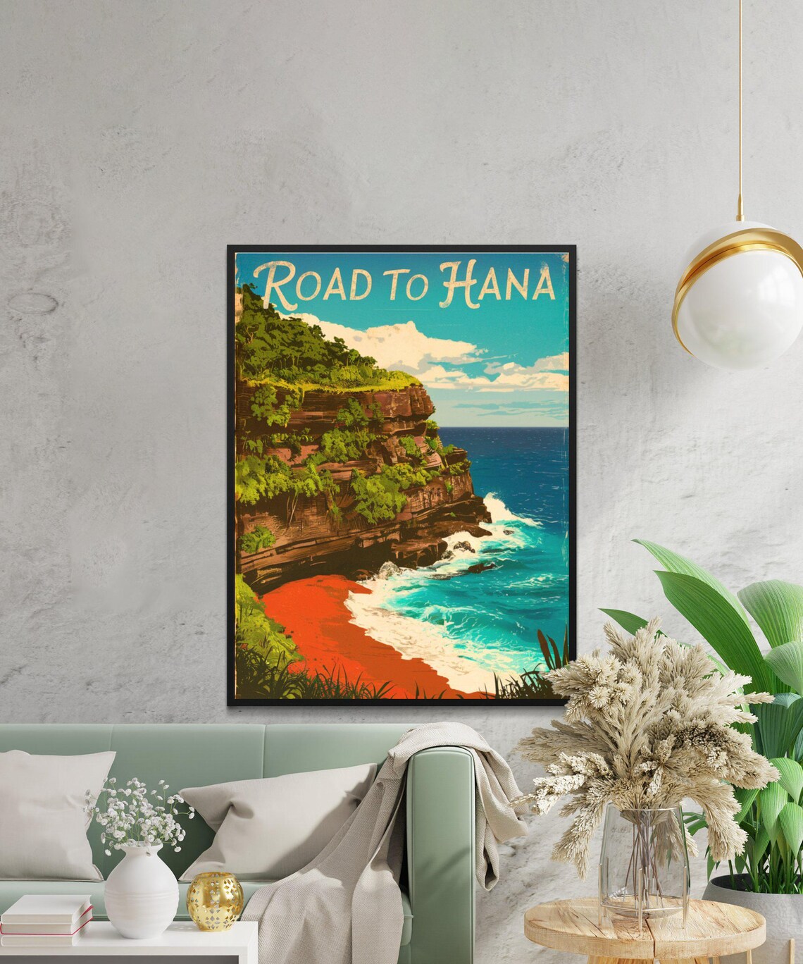 Road to Hana Hawaii Red Sand Beach Cliff Vintage Travel Poster - Image 2