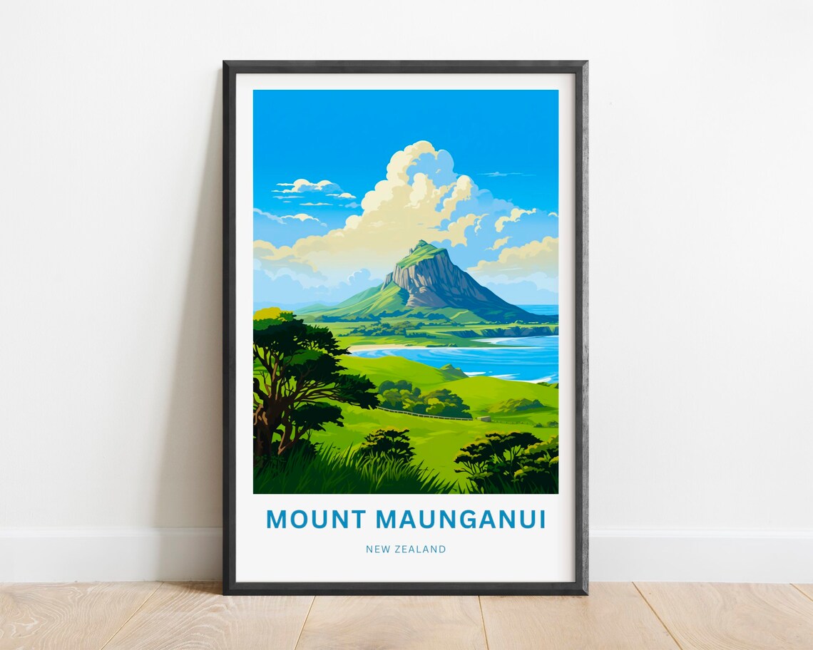 Mount Maunganui New Zealand Coastal Mountain Ocean View Art Poster