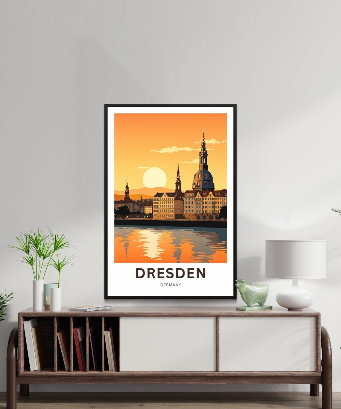 Dresden Germany Custom Sunset Skyline Vintage Riverside Poster - Image 2