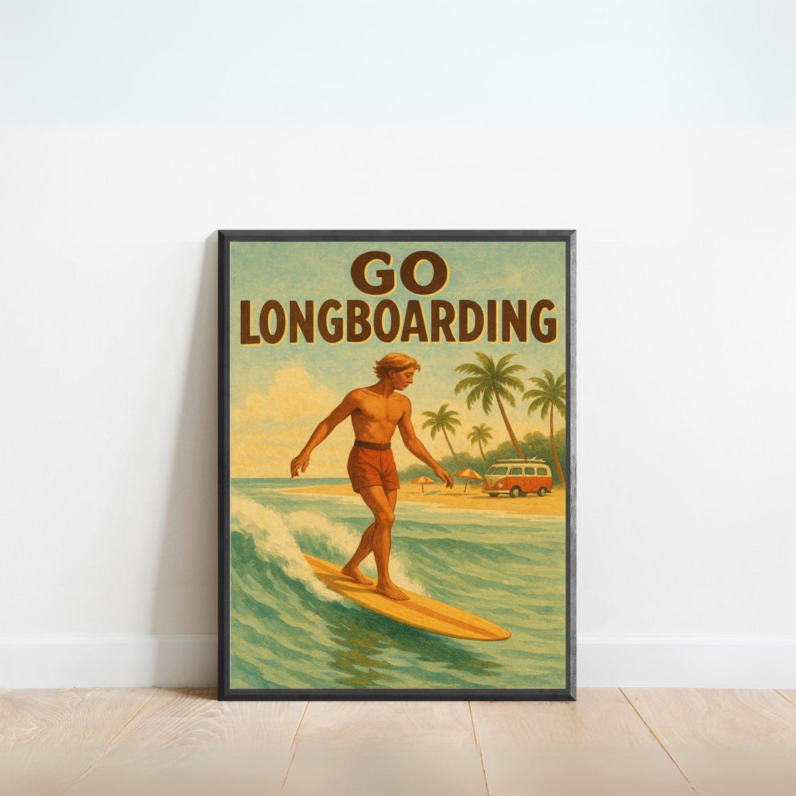 Go Longboarding Vintage Retro Surf Beach Wave Summer Sport Poster