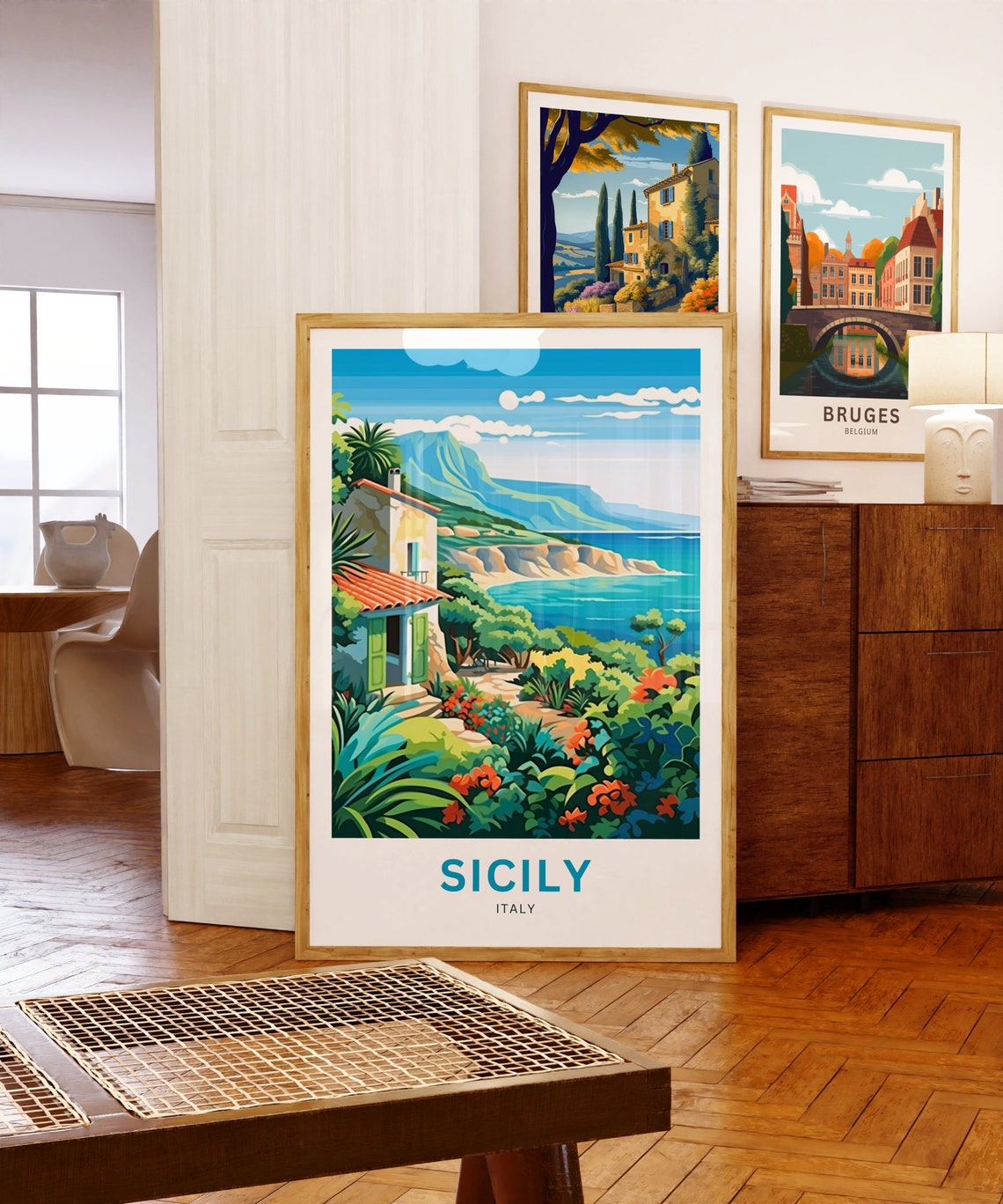 Sicily Italy Custom Text Hillside Villa Flower Coast Travel Poster - Image 5