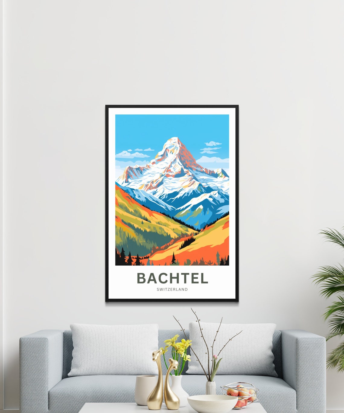 Bachtel Switzerland Snowy Alpine Peak Autumn Scene Travel Poster - Image 3