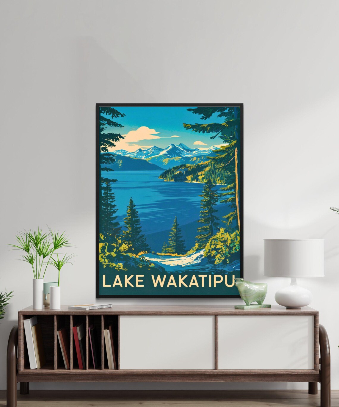 Lake Wakatipu Vintage Travel Poster Wakatipu Print New Zealand Wall Art Framed Gift New Zealand Present - Image 4