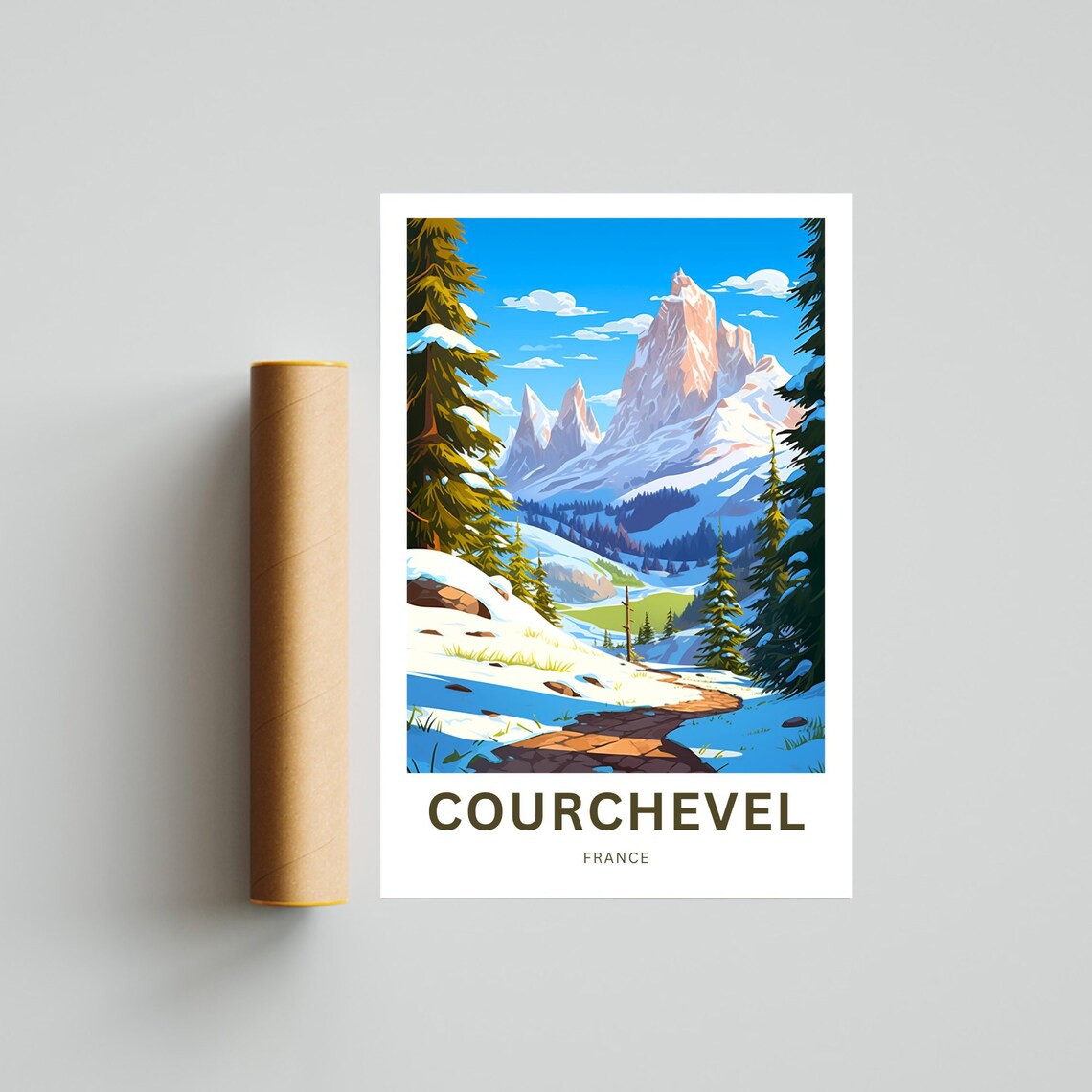 Courchevel France Snowy Alpine Trail Vintage Retro Travel Poster - Image 4