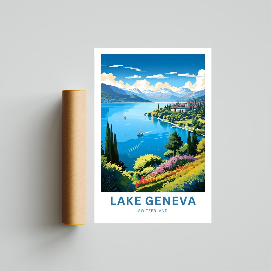 Lake Geneva Switzerland Sailing Bay Alpine View Travel Poster - Image 4