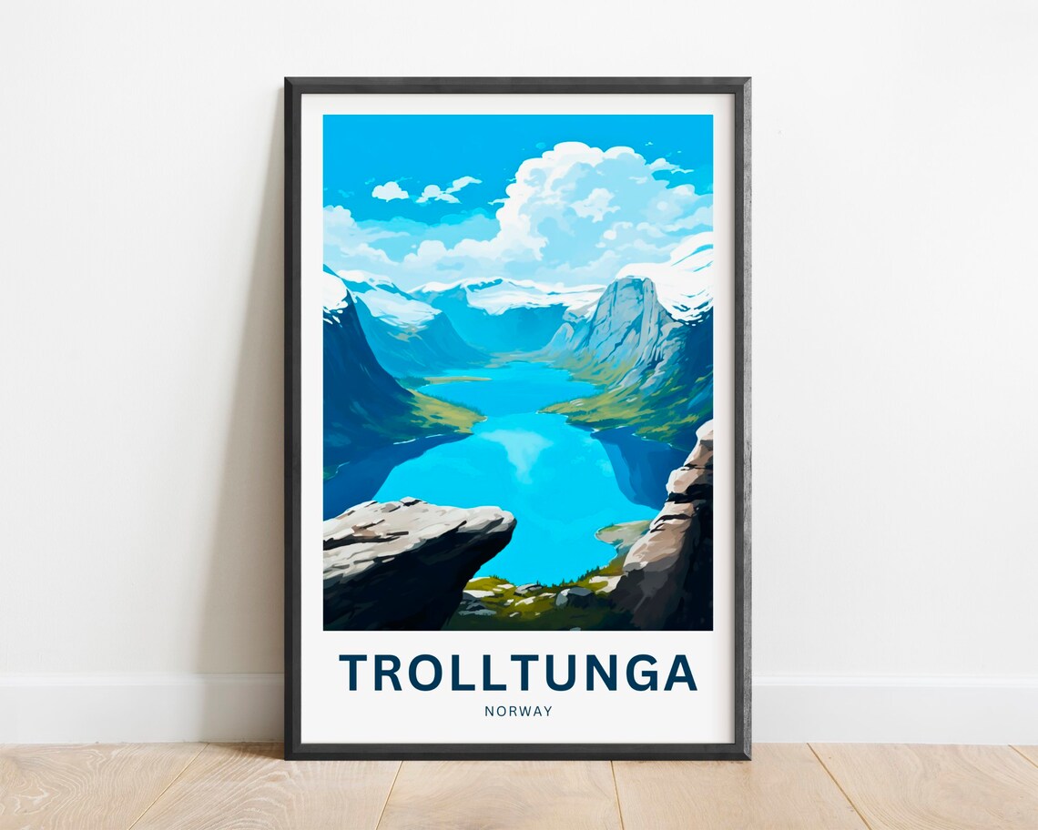 Trolltunga Norway Famous Rock Ledge Fjord Cliff View Travel Poster