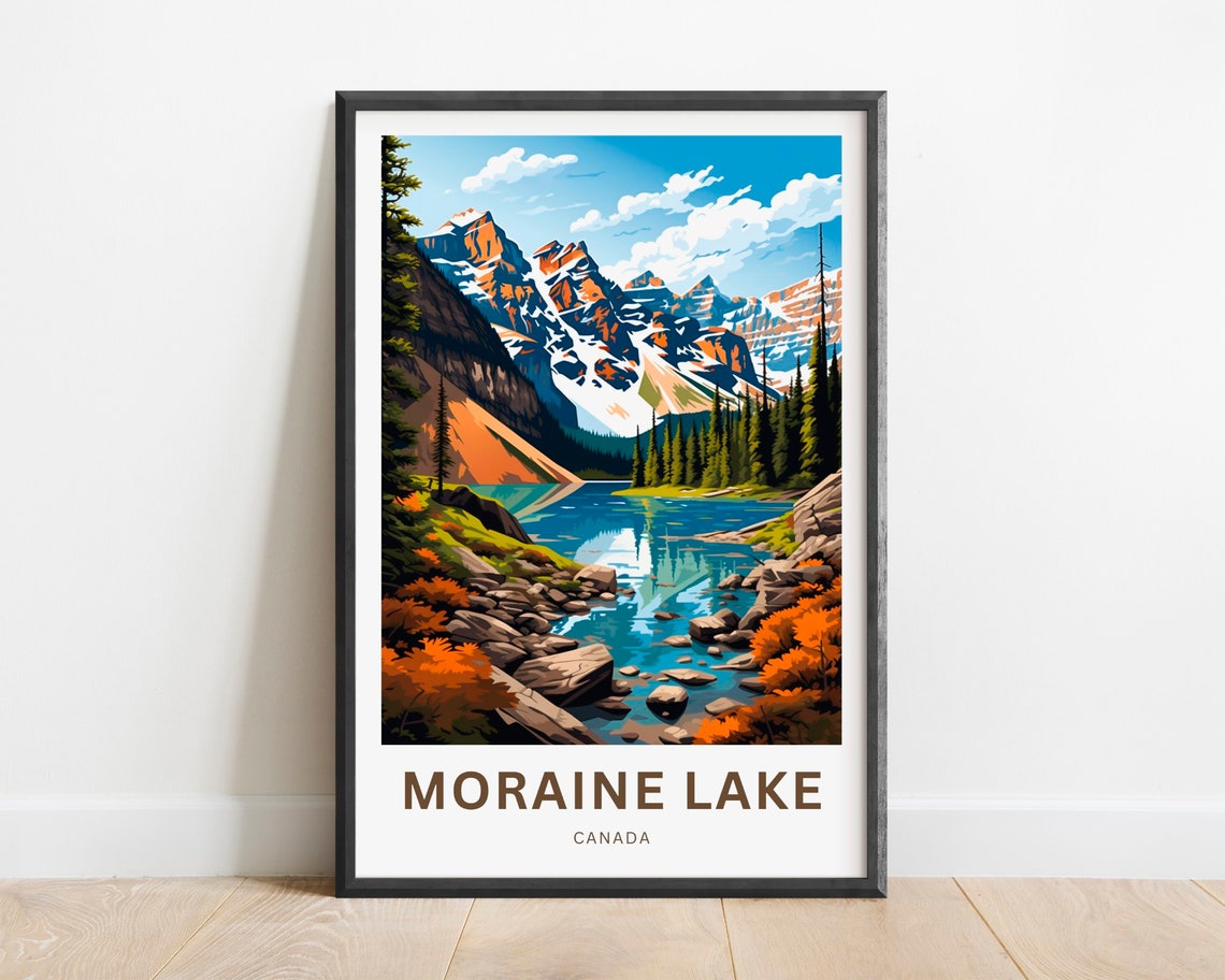 Moraine Lake Canada Alpine Lake Snowy Peaks Autumn Travel Poster