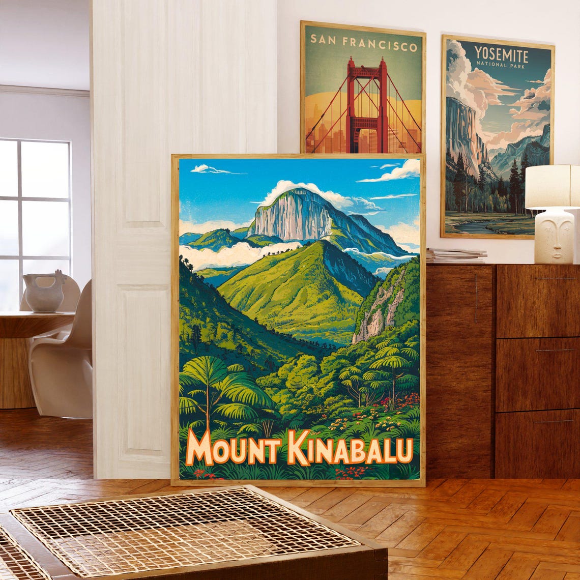 Mount Kinabalu Malaysia Jungle Cliffs Dramatic Retro Travel Poster - Image 5
