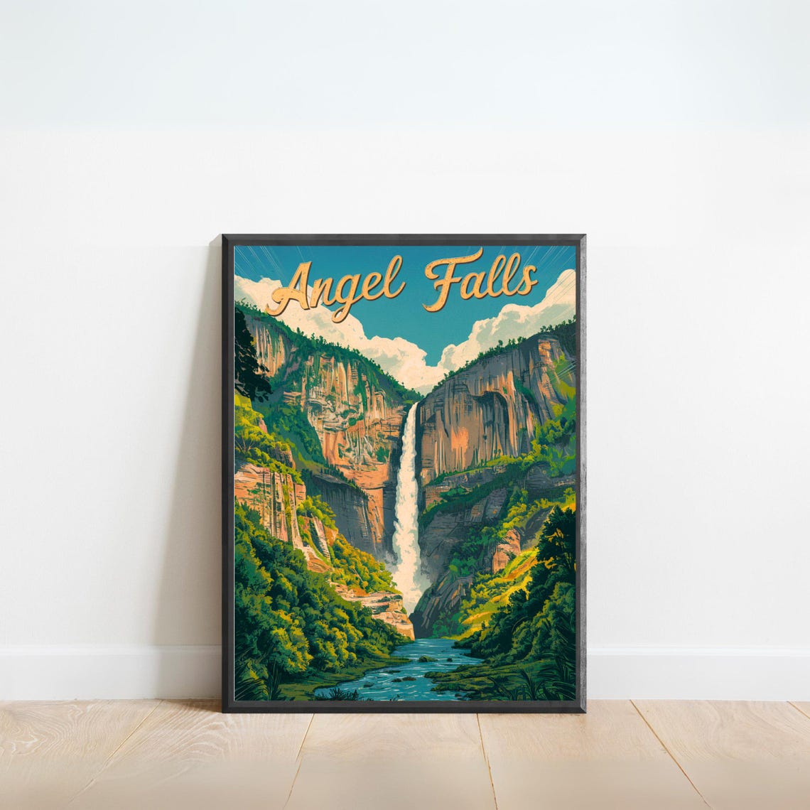 Angel Falls Venezuela Jungle Waterfall Vintage Travel Poster