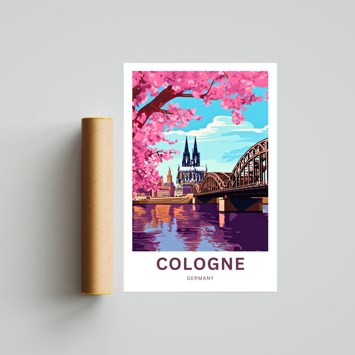 Personalized Cologne Cathedral Sunset Over Rhine River Poster - Image 4