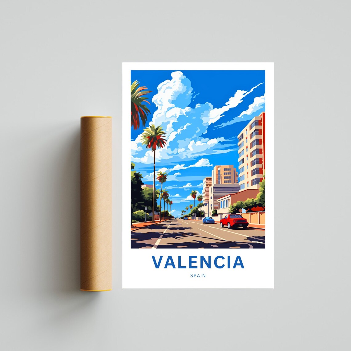Valencia Spain Mediterranean Palm Avenue Bright Sky Art Poster - Image 4