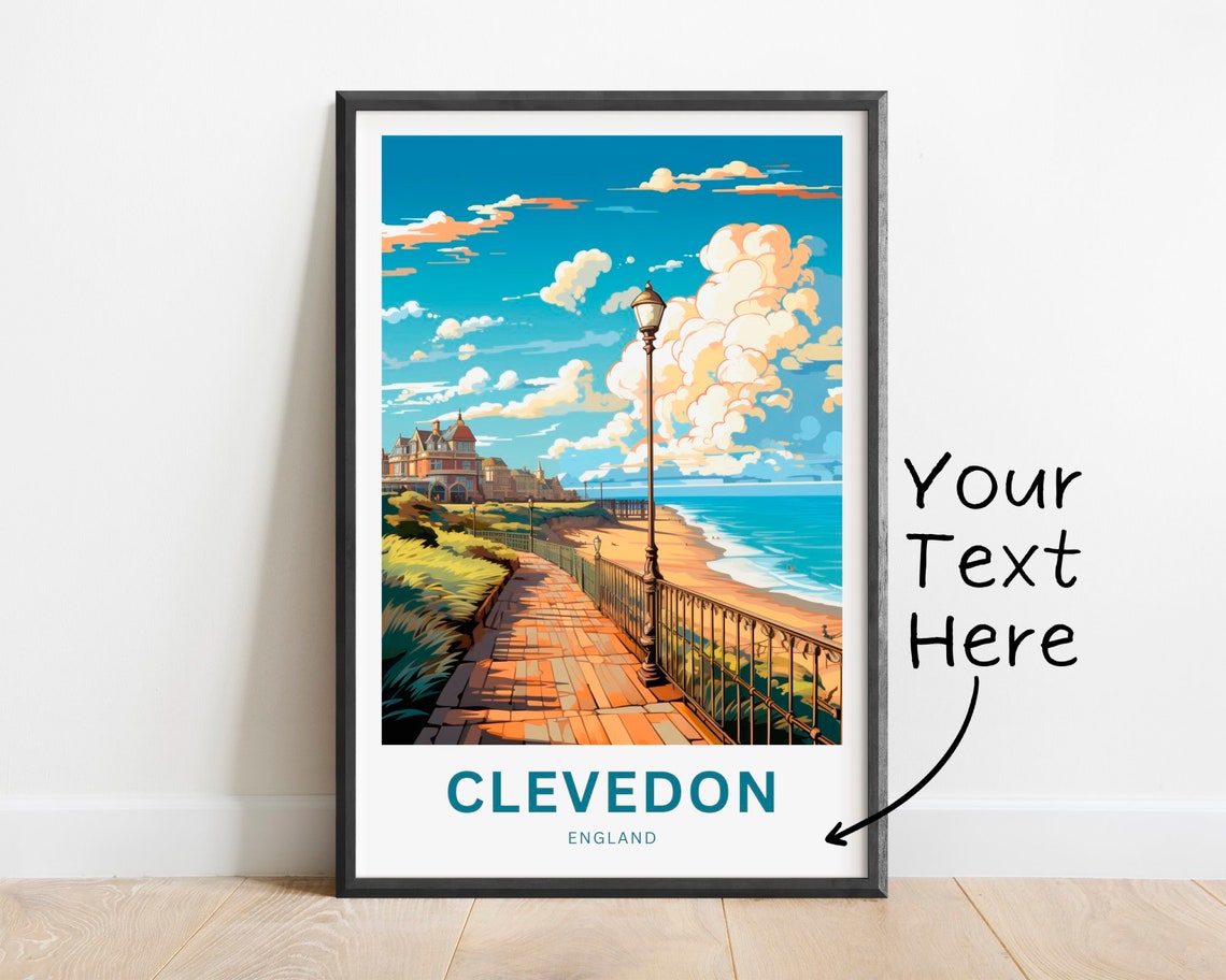 Clevedon England Custom Seaside Promenade Lamp Posts Travel Poster