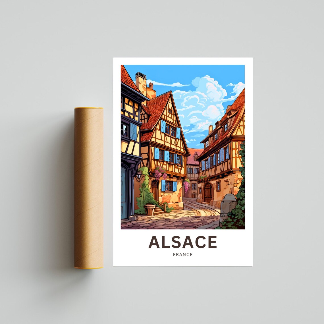 Personalized Alsace France Half Timbered Village Retro Street Poster - Image 4