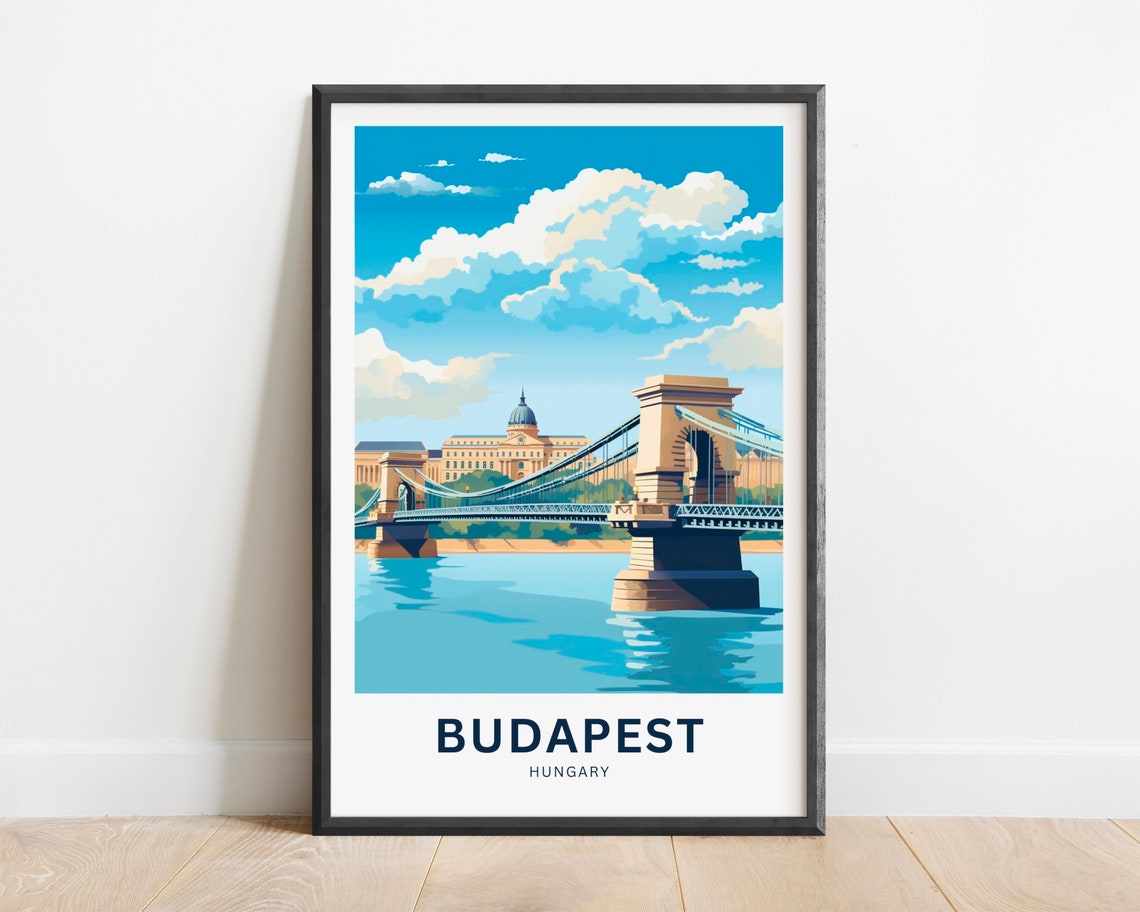 Budapest Hungary Chain Bridge Danube River Landmark Travel Poster