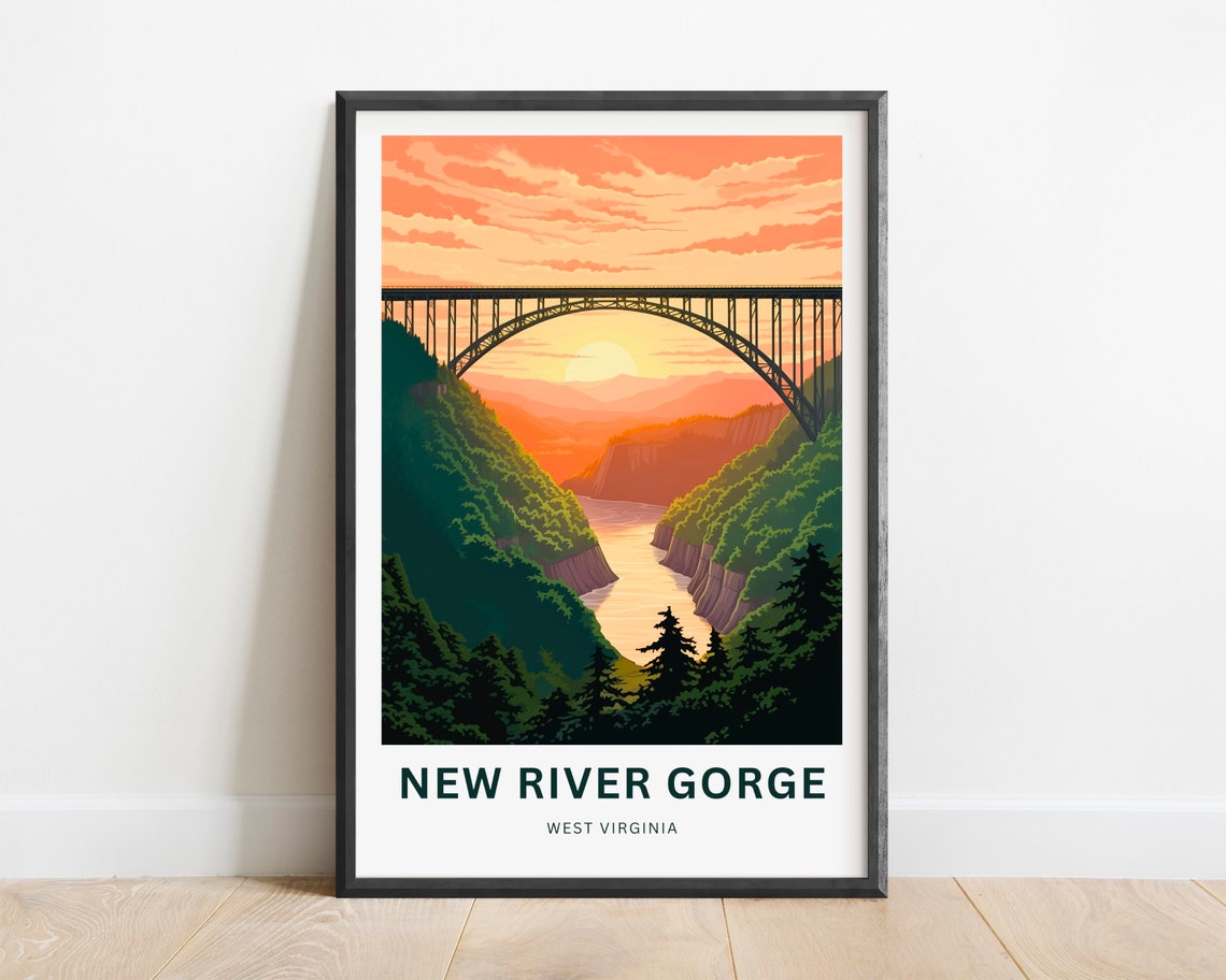New River Gorge West Virginia Iconic Bridge Sunset Travel Poster
