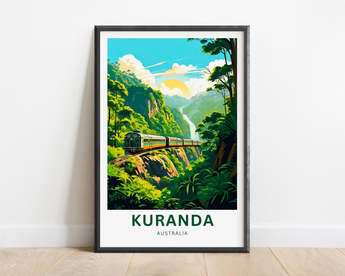 Kuranda Australia Sunset Train Bridge Vintage Travel Poster Gift