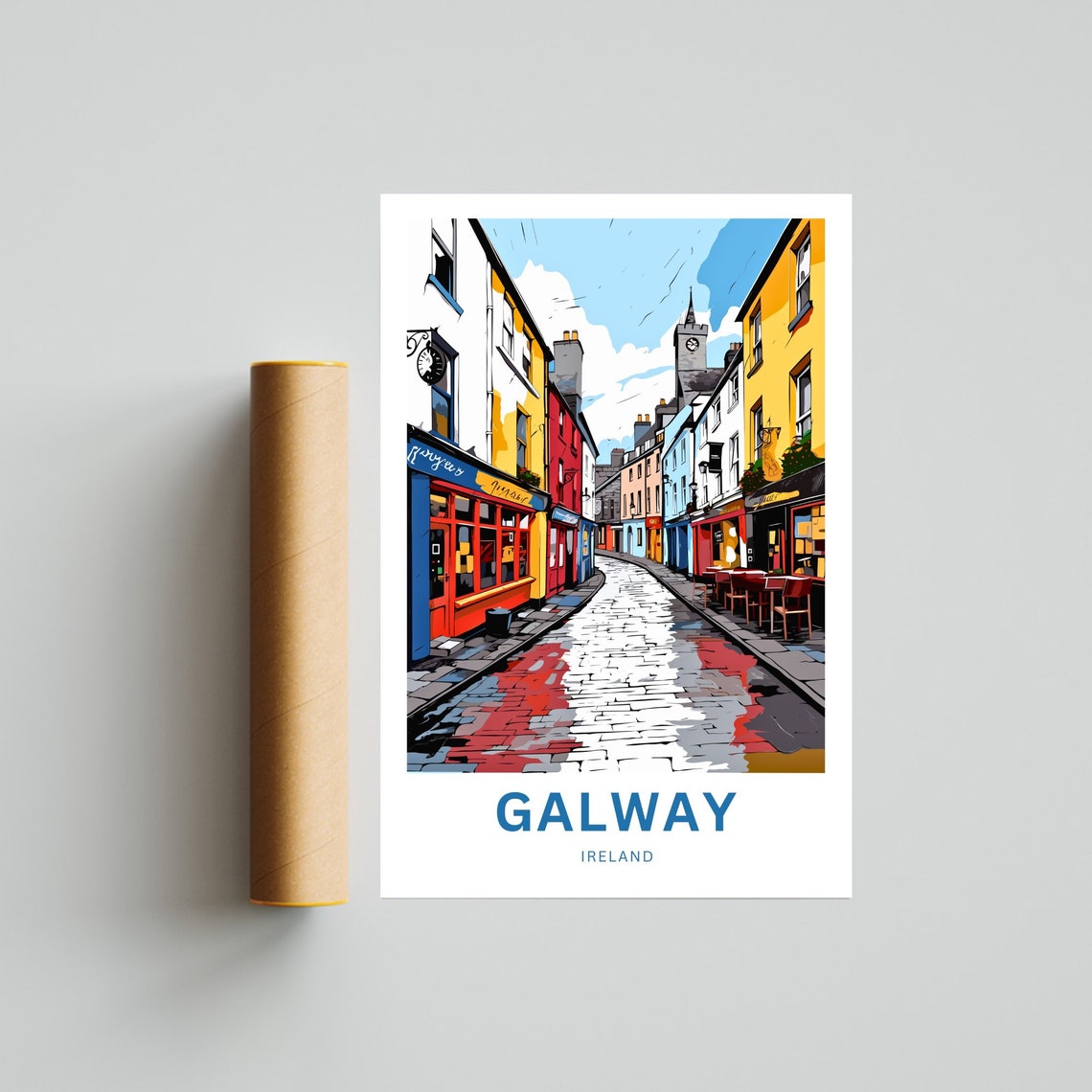Personalized Galway Ireland Clock Tower Street Travel Poster Gift Art - Image 4