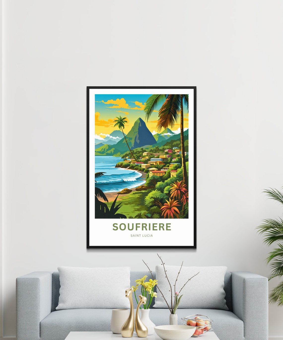 Personalized Soufrire Travel Print Soufriere Poster Saint Lucia Wall Art Framed Present Gift Caribbean Present Custom Text - Image 3