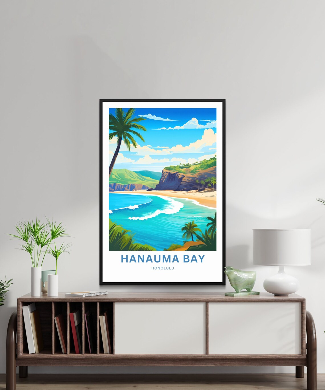 Hanauma Bay Honolulu Palm Beach Surf Personalized Travel Poster - Image 2