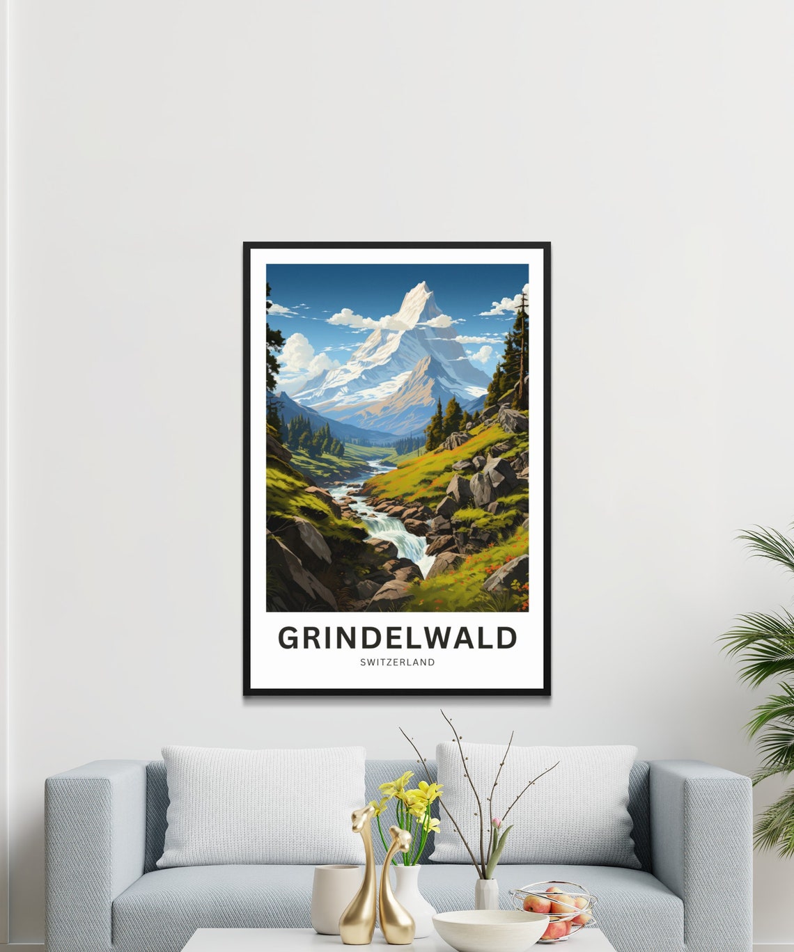 Grindelwald Switzerland Alpine Peak Stream Mountain Travel Poster - Image 3