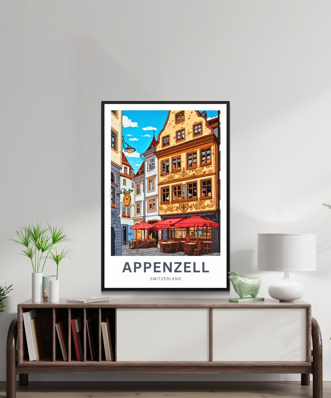 Appenzell Switzerland Old Town Cafe Frescoes Street Travel Poster - Image 2