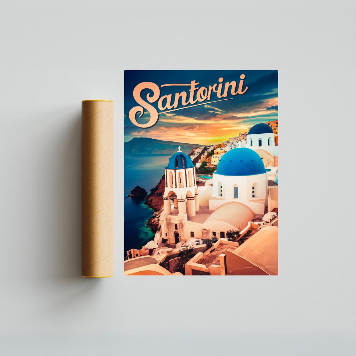 Santorini Vintage Travel Poster, Greece Travel Poster - Image 4