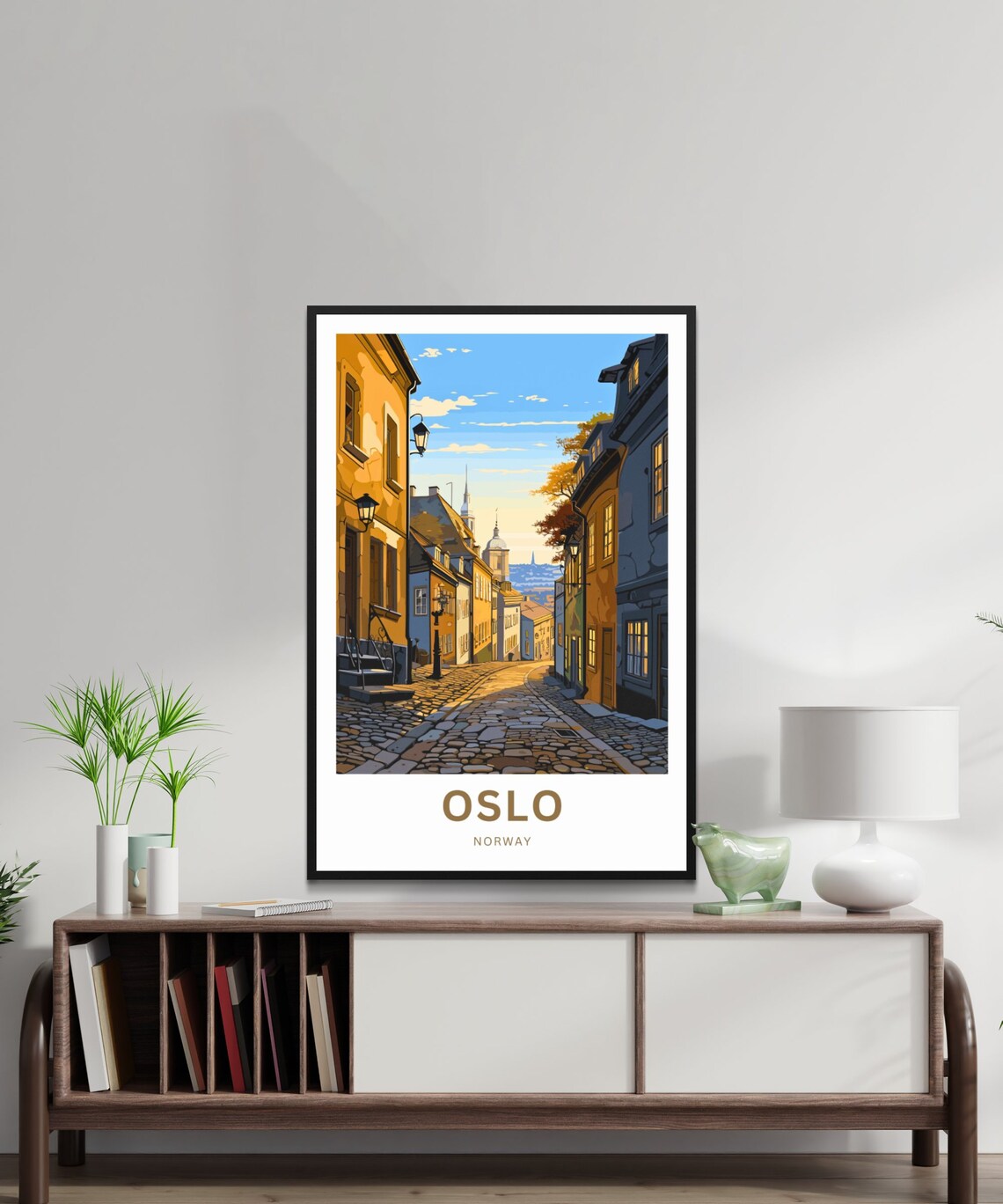 Oslo Norway Historic Street Ochre Houses Vintage Travel Poster - Image 2