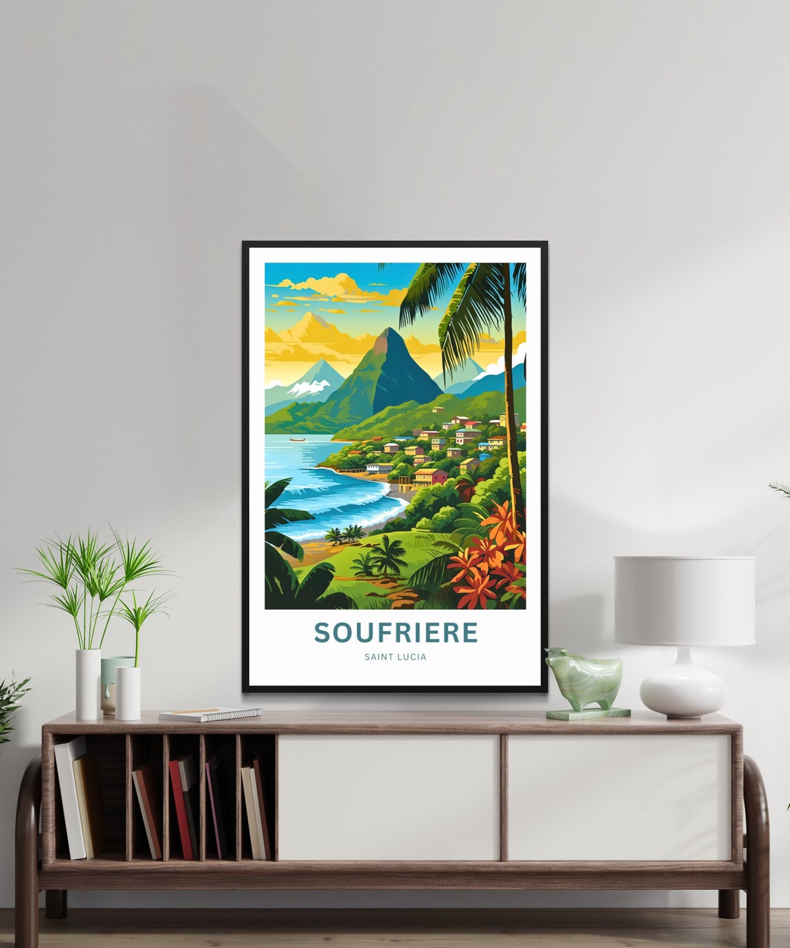 Soufrire Travel Print Soufriere Poster Saint Lucia Wall Art Framed Present Gift Caribbean Present Personalized Custom Text - Image 2