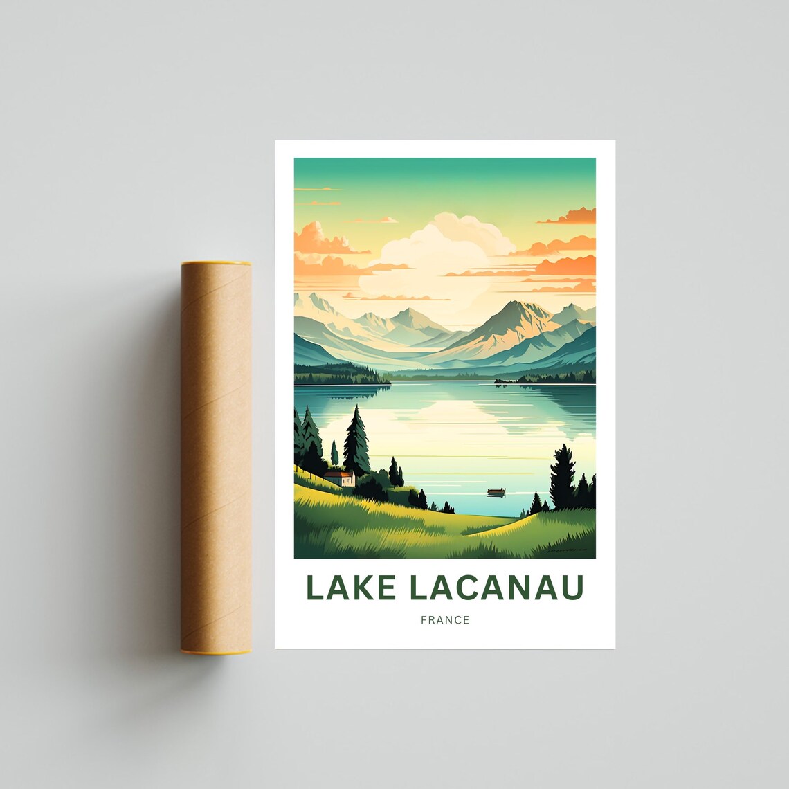 Lake Lacanau France Calm Water Sunset Hills Serene Travel Poster - Image 4