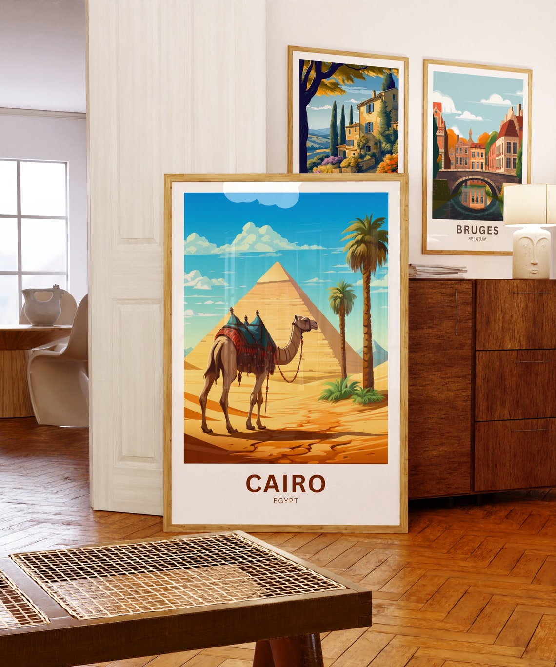 Personalized Cairo Egypt Travel Poster Camel Pyramid Desert Palms Art - Image 5