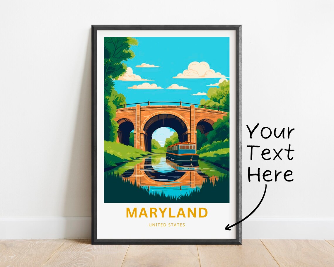 Maryland Personalized Travel Poster with Brick Aqueduct Canal Scene