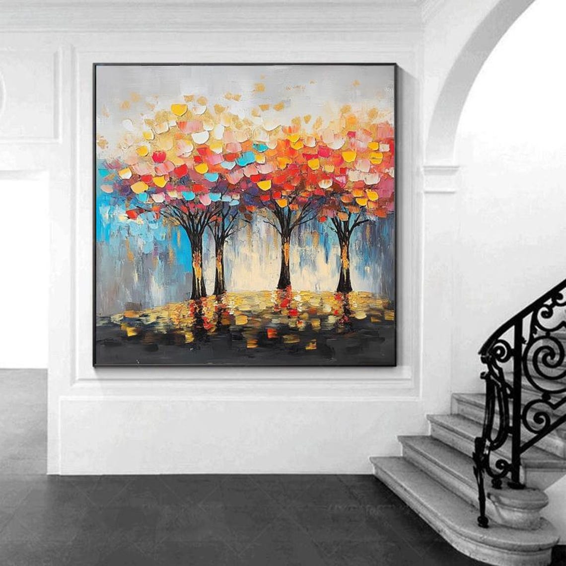 Colorful Tree Of Life Multicolor Leaves Abstract Painting Poster - Image 3