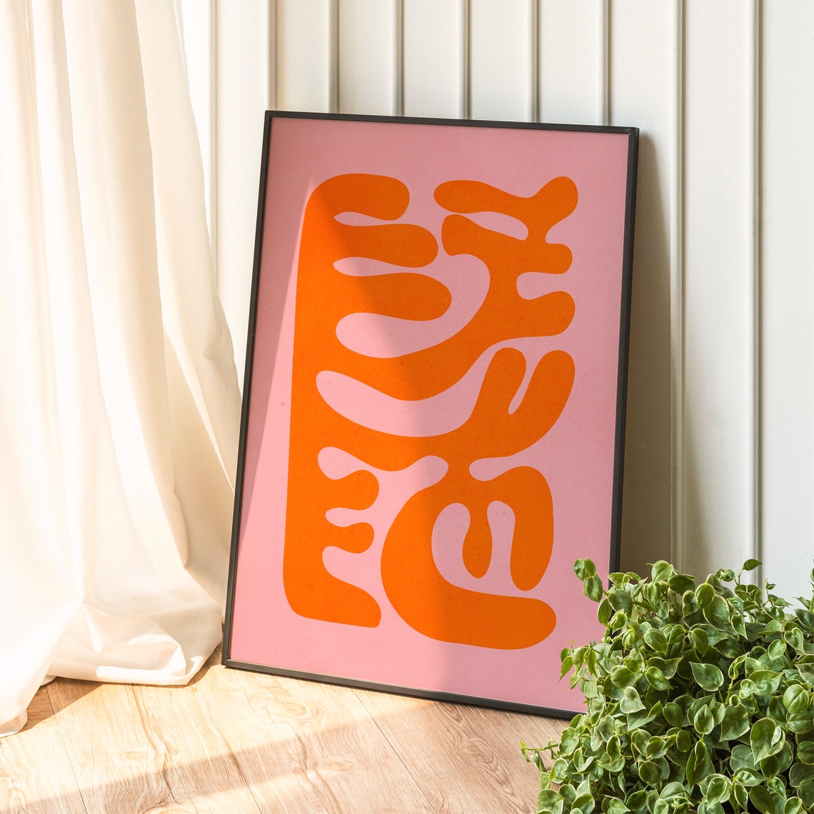 Burnt Orange Abstract Paper Cutout on Soft Pink Modern Art Print - Image 3
