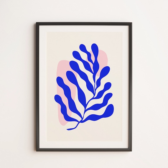 Blue Matisse Ferns I Retro Matisse Paper Cutouts Colorful Flower Mid Century Abstract Poster Art Print