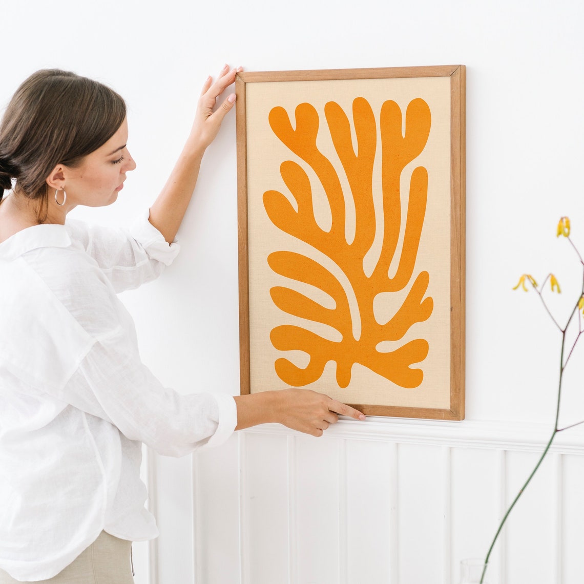 Orange Coral Branch Abstract Paper Cutout Modern Minimal Art Print - Image 3