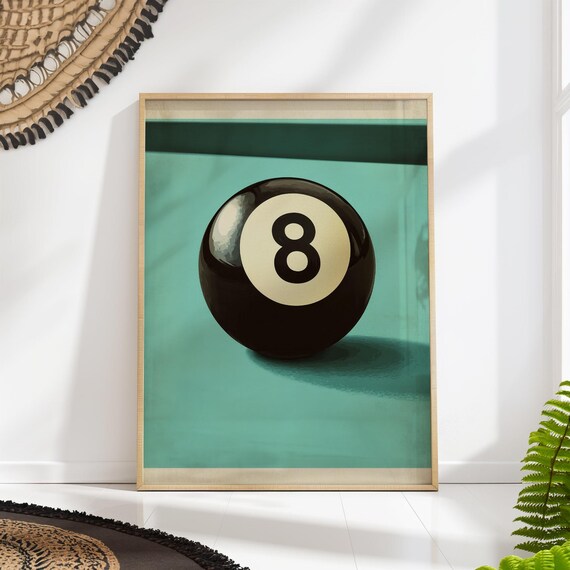 Mid Century Modern 8 Ball Pool Art Print Vintage Billiards Decor Game Room Poster Printed On Luxury Paper