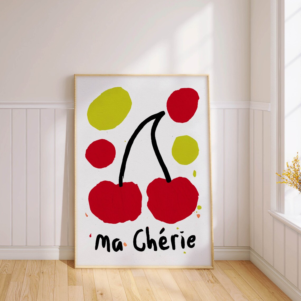Ma Cherie Hand-Drawn Cherry Art in Bold French-Inspired Style Poster