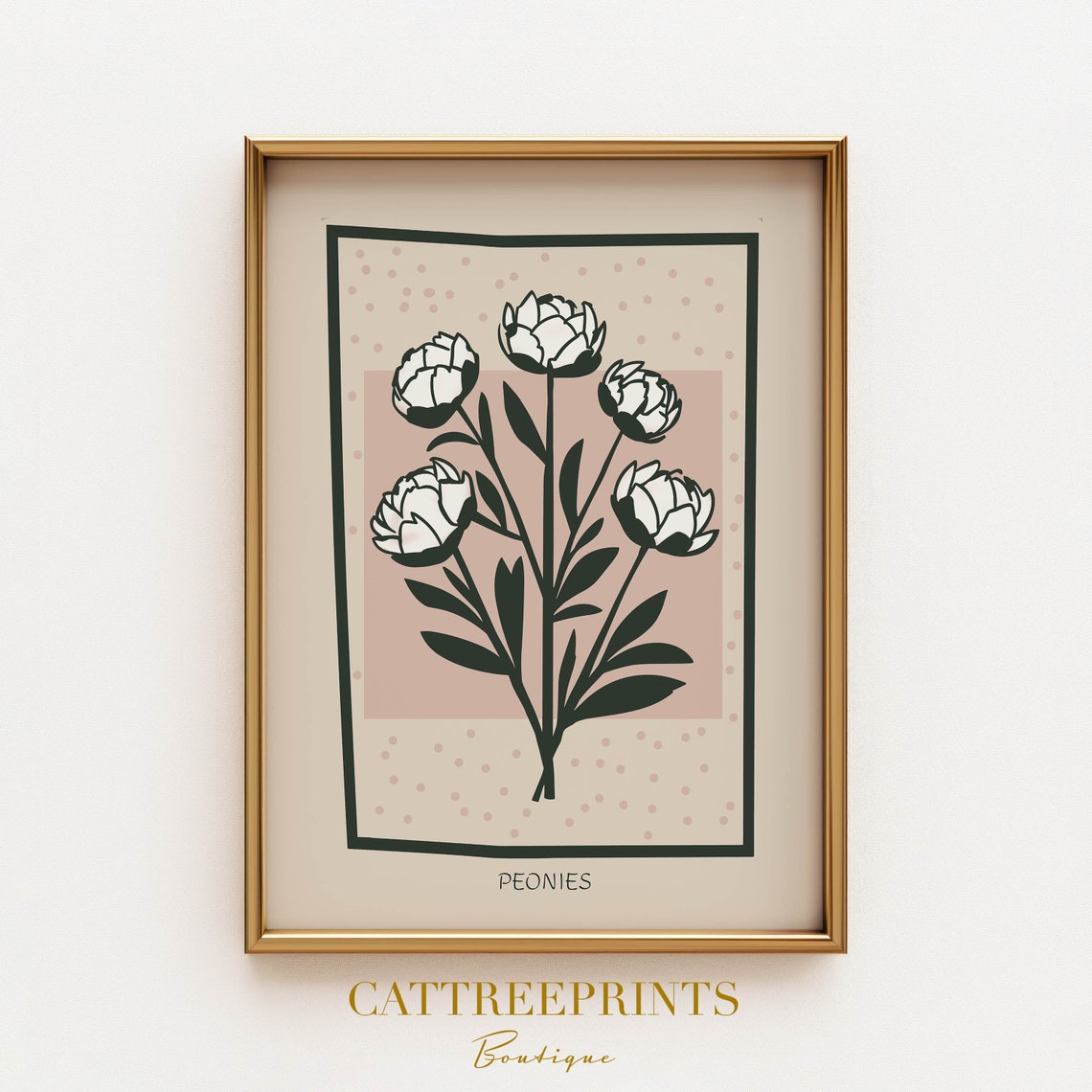White Peonies Soft Pink Background Modern Floral Botanical Poster - Image 3